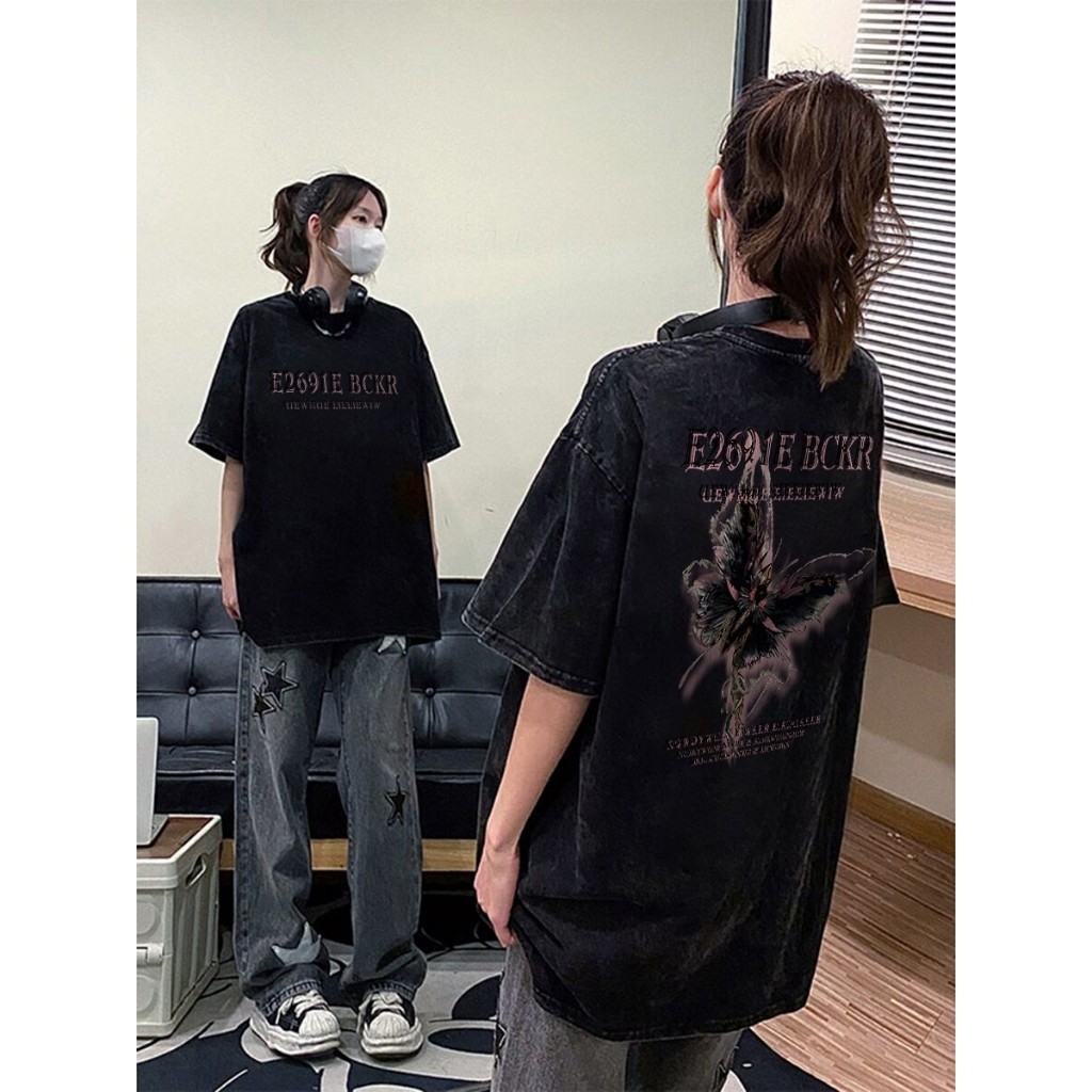 Kaos cewek Flower Butterfly Baju Distro Original 100% Retro Style Tshirt Longgar Kaos Import Baju T 