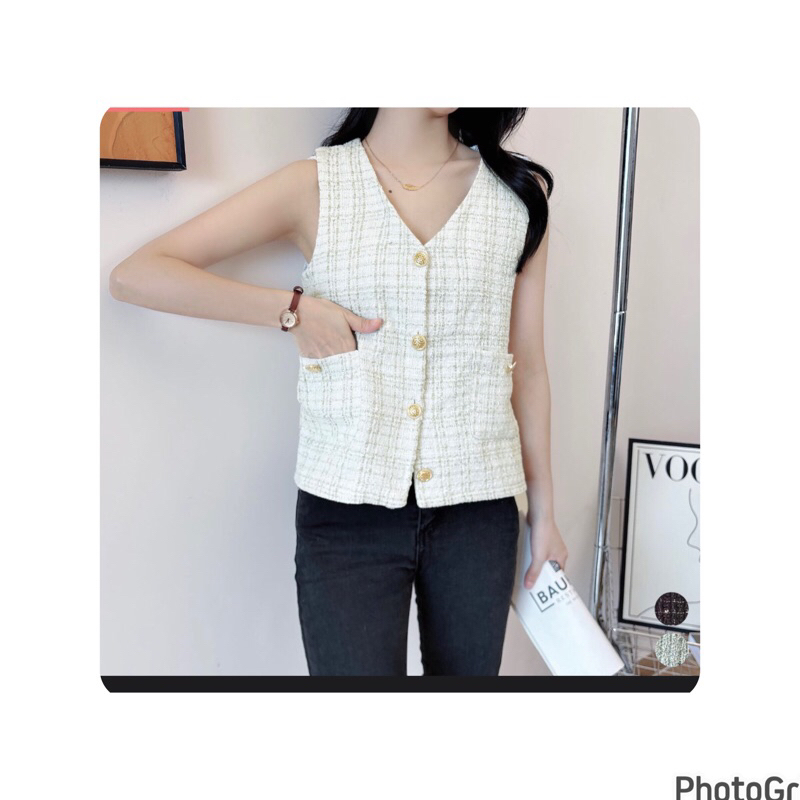 SLEVEELES TWEED RAJUT “TANPA LENGAN” starla cardigan SWEATER GARIS