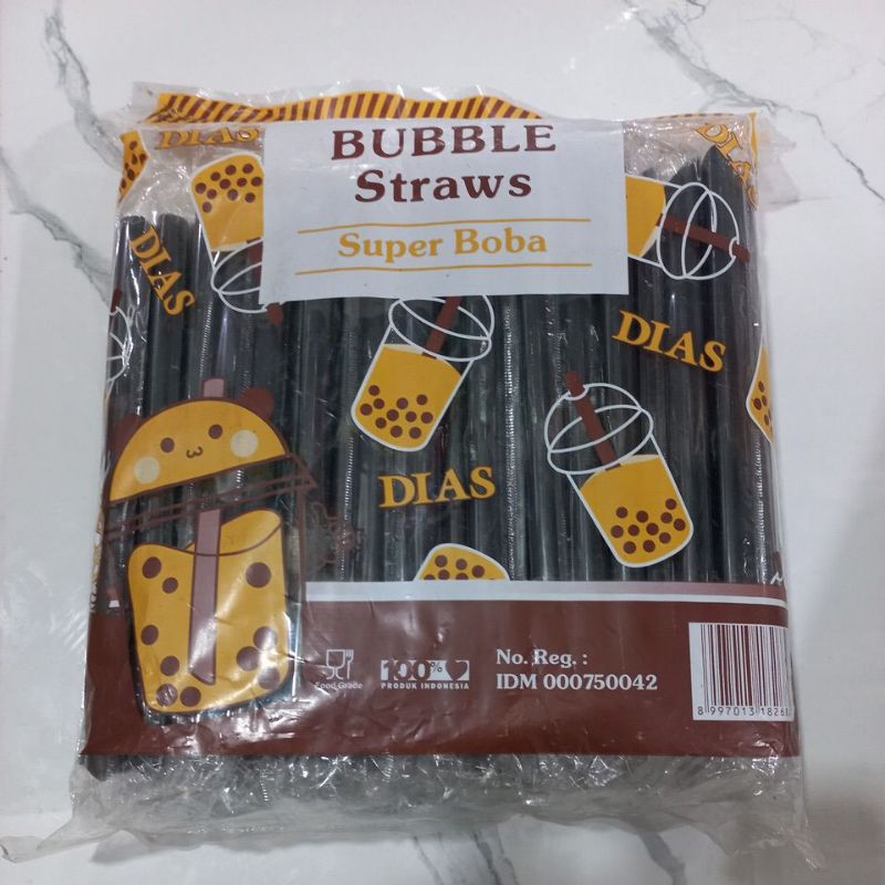 SEDOTAN BOBA /Sedotan Boba BUBBLE STRAWS/12×20 Bubble Hitam Lancip Steril