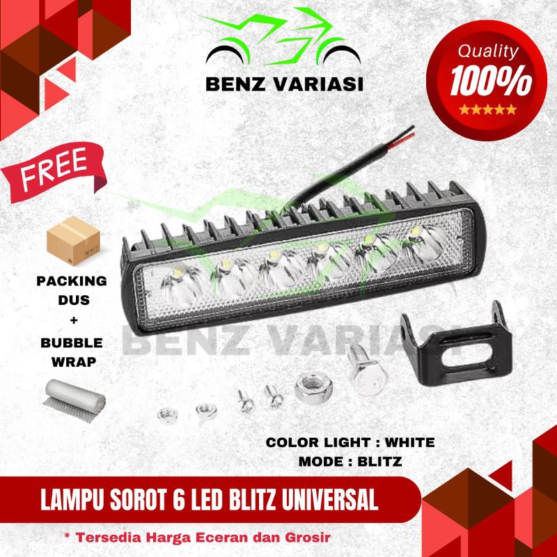 LAMPU TEMBAK SOROT 6 MATA LED PANJANG 12 VOLT UNIVERSAL LAMPU SOROT 6 LED PANJANG BLITZ