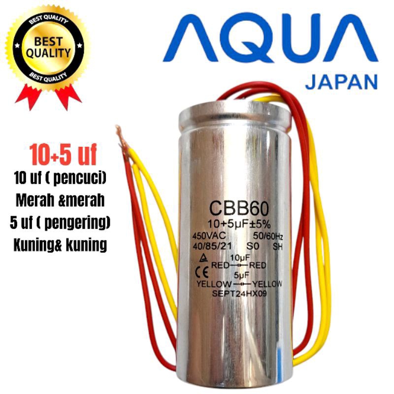 kapasitor CAPASITOR original mesin cuci aqua 2 tabung QW880XT 10+5uf