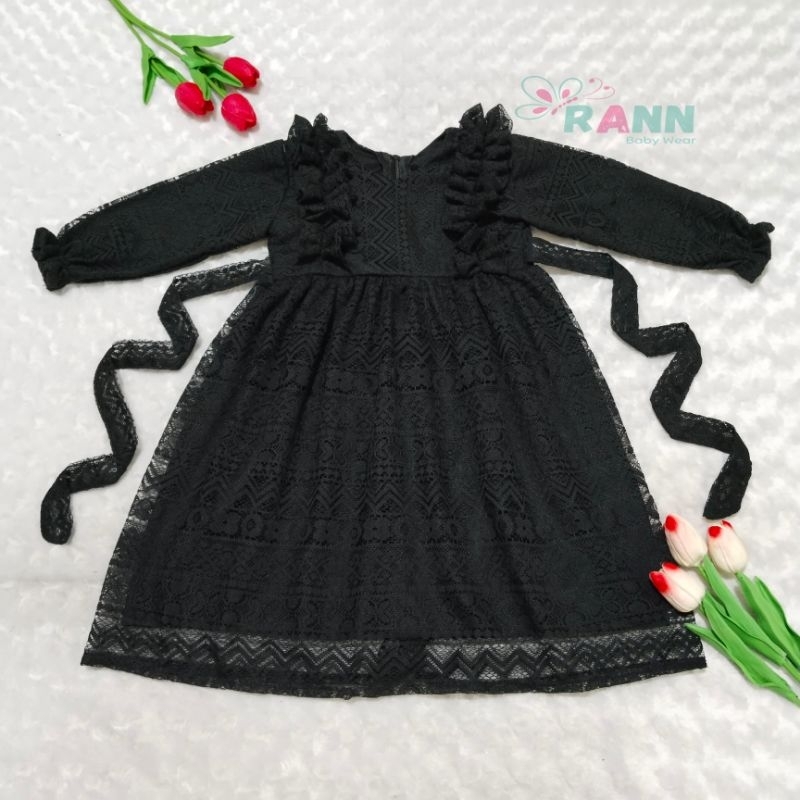 GAMIS BAYI DAN ANAK / GAMIS LEBARAN AQIQOH BAYI DAN ANAK BAHAN BROKAT FULL VURING WARNA HITAM UKURAN