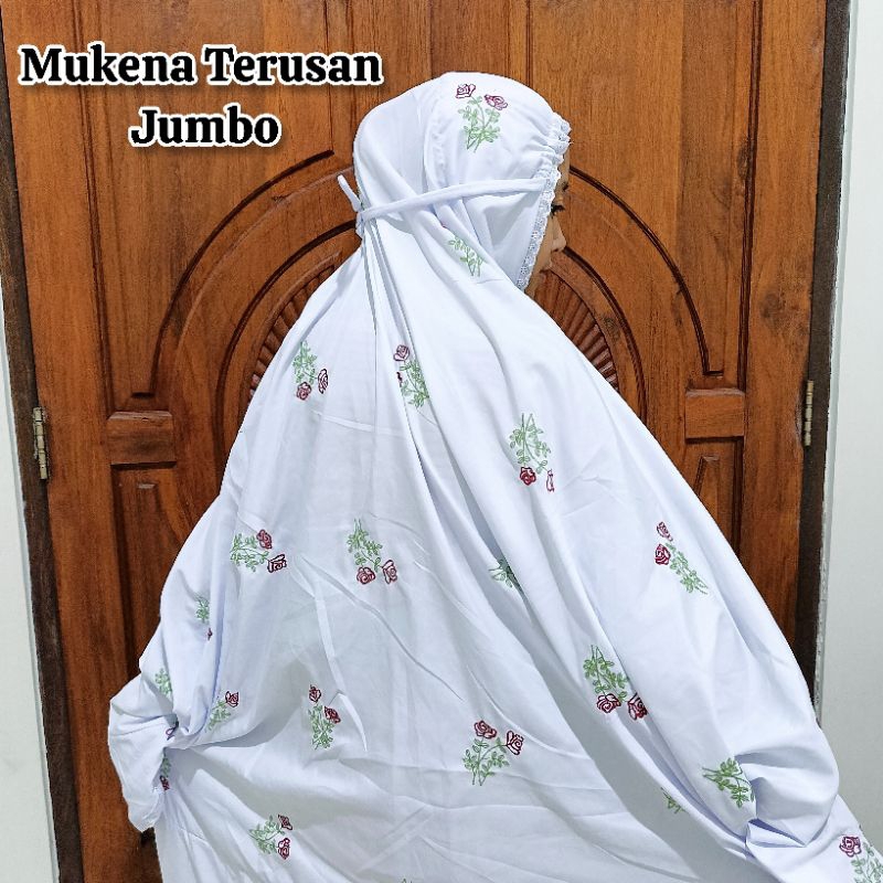 Mukena Lajuran/Terusan  Dewasa Jumbo Mukenah langsungan Motif Seribu Bunga Warna Putih Rukoh Santri