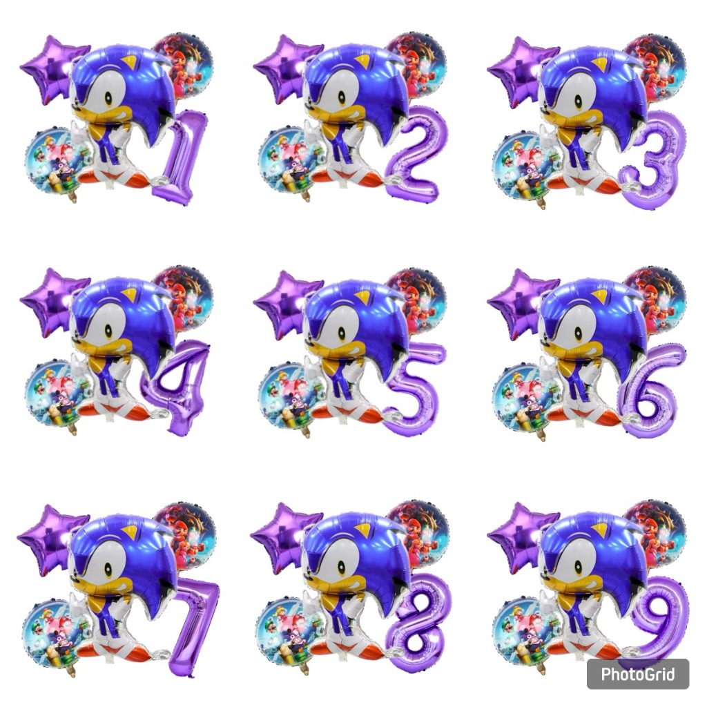 Paket Balon Sonic Angka Ungu Mario Bros