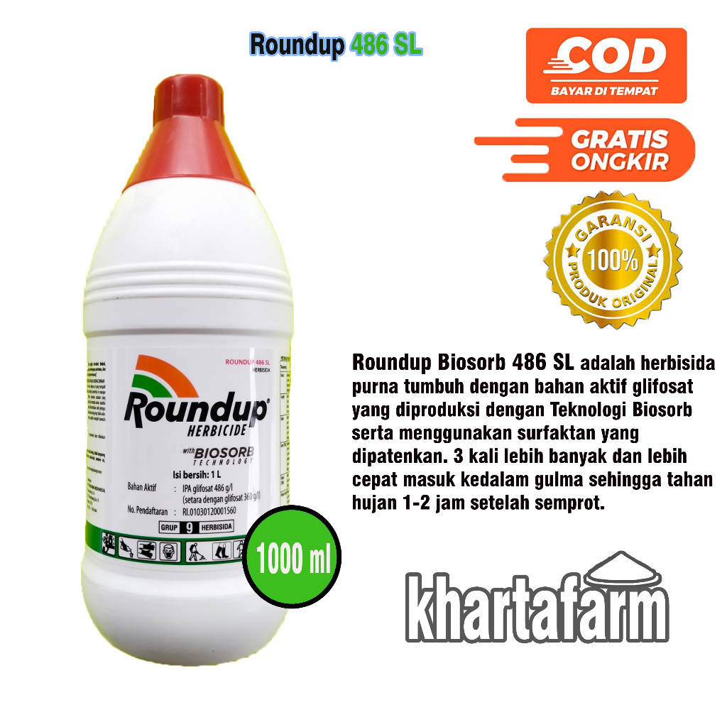 ROUNDUP 486SL HERBISIDA OBAT PEMBASMI RUMPUT LIAR & GULMA 1 LITER RACUN RUMPUT PALING AMPUH