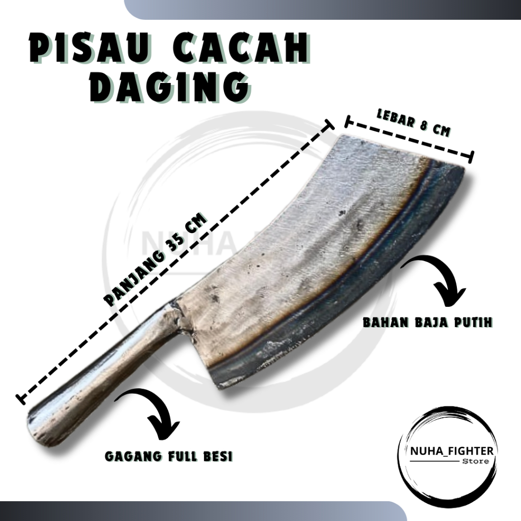 Pisau Cacah Daging Baja Putih Sepuhan Super Tajam