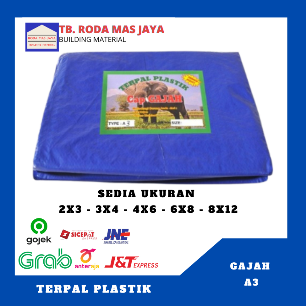 TERPAL PLASTIK CAP GAJAH A3/TERPAL BIRU/TERPAL UKURAN 6X8 & 8 X 12