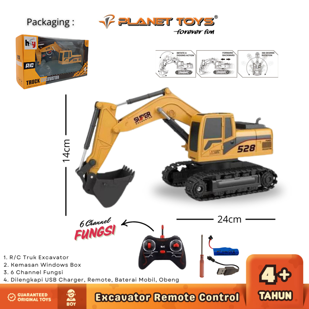 Planet Toys - Mainan Excavator Remote Control Kontruksi Eksavator Set Lengkap 6 fungsi