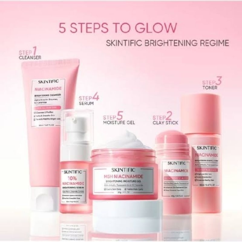 SKINTIFIC - Set 5pcs Brightening Advance Glowing Set Skincare Paket With Msh Niacinamide Clay Stick 
