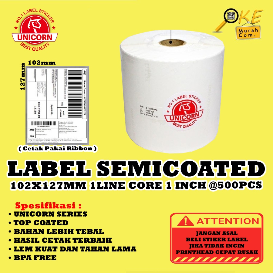 

UM1 Stiker Label Barcode Semicoated 102x127 mm / 102x127mm 1 Core 1 Inch Isi pcs Resi JNE