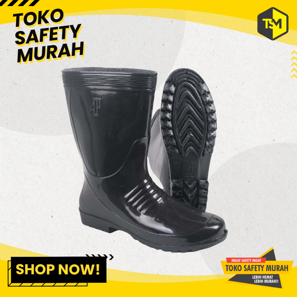 Sepatu Boot Pendek Hitam Anti Air Sepatu Boot PVC Karet AP Boots AP 1