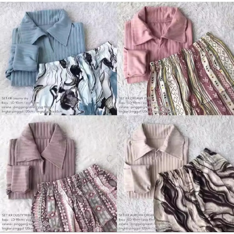 oneset kulot rayon motif dan atasan crop top knit lengan panjang set kombinasi terbaru set rayon kom