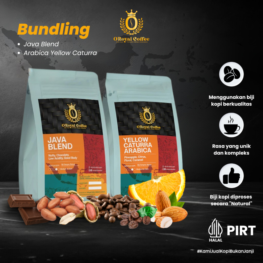 

Paket Bundling 2 Kopi Bubuk Java Blend & Yellow Caturra O'Royal Coffee Bean