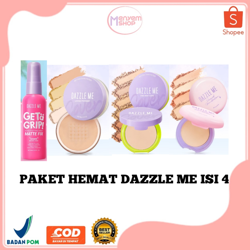 PAKET HEMAT DAZZLE ME isi 4 pcs | Dazzle Me Dazzle Bedak TWC | Dazzle Loose Powder | Dazzle Me Found