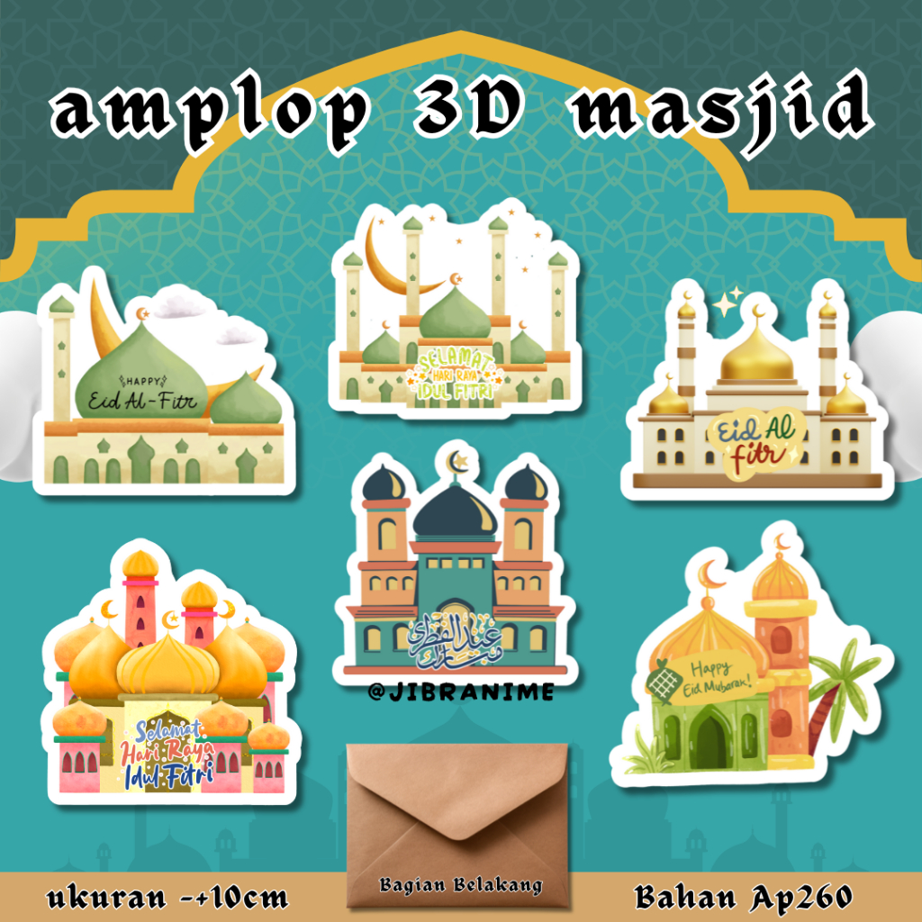 

(ISI 6) AMPLOP LEBARAN 3D BENTUK MASJID LUCU PREMIUM