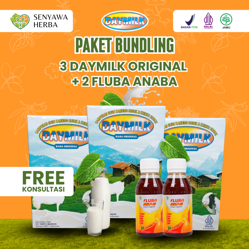 

Paket Bundling 3 Box Susu Kambing Etawa Daymilk Premium Original + 2 Botol Madu Herbal Fluba Anaba
