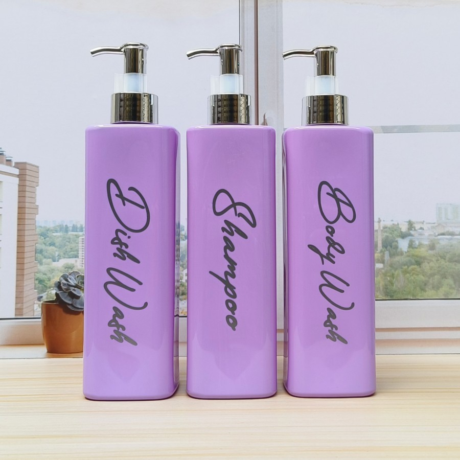 Botol Sabun Travel Wadah Sabun Cair Pump 500ml Traveling Model Kotak Warna Ungu Luxury Silver