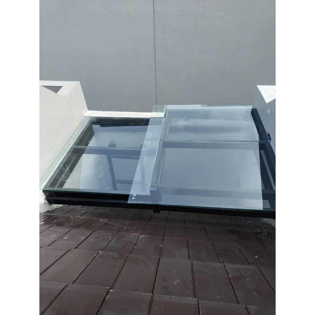 Kanopi Sliding Otomatis Kaca Tempered 8 mm Holo Galvanis 4x8