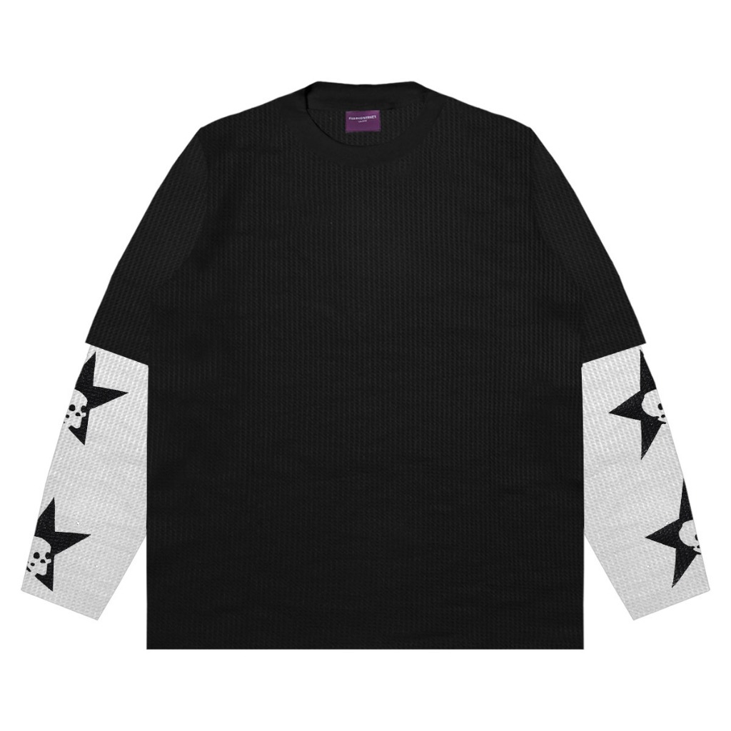 Long Sleeve Double Layer Waffle Fillingstreet - Stroy Black