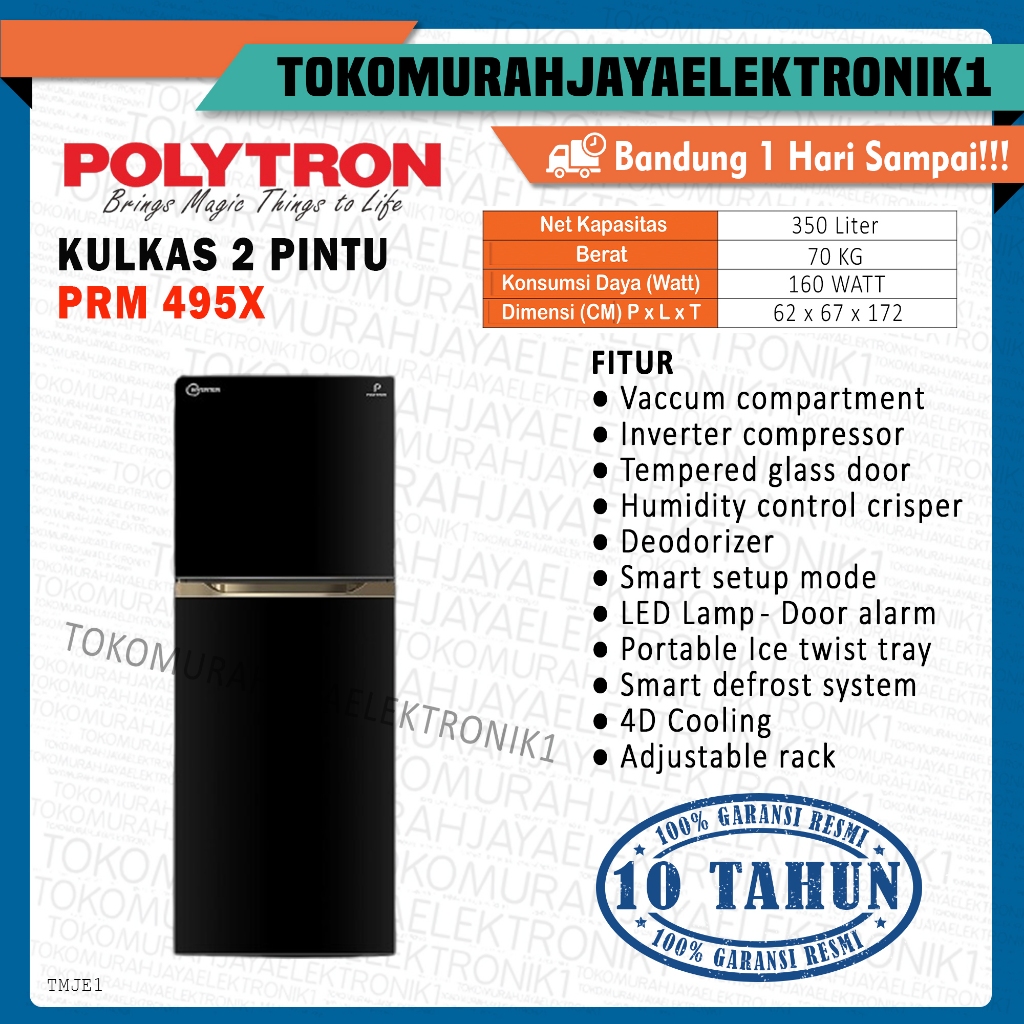 Kulkas 2 Pintu POLYTRON 350 Liter PRM 495 New Belleza Jumbo Garansi Resmi