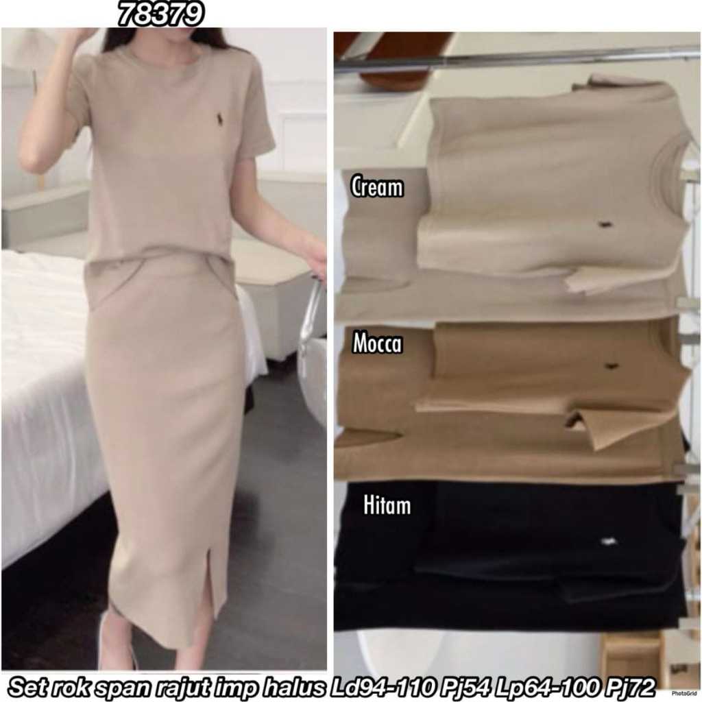 Stelan Rok Span Rajut Polo Import Rok Belah Trendy Korean Style Kekinian Rajut Import Halus Salur Se