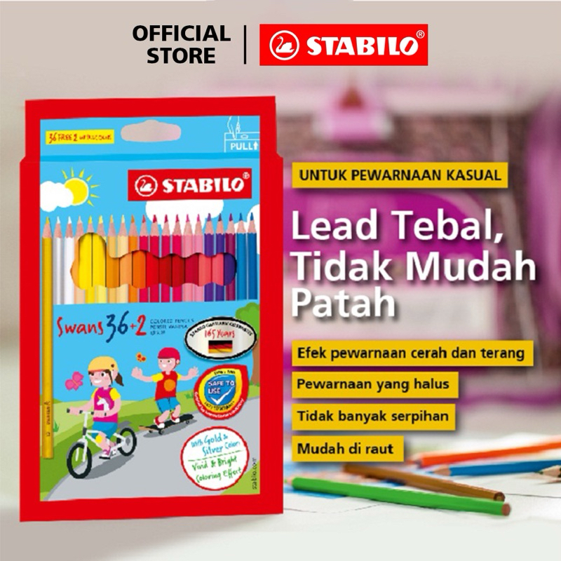 

STABILO Swans Colored Pencils / Pensil Warna Panjang Isi Lebih Banyak 12+1/24+2/36+2/48 BONUS Warna Metalik Silver & Gold Formulasi Warna Terang dan Cerah Stationary Alat Tulis