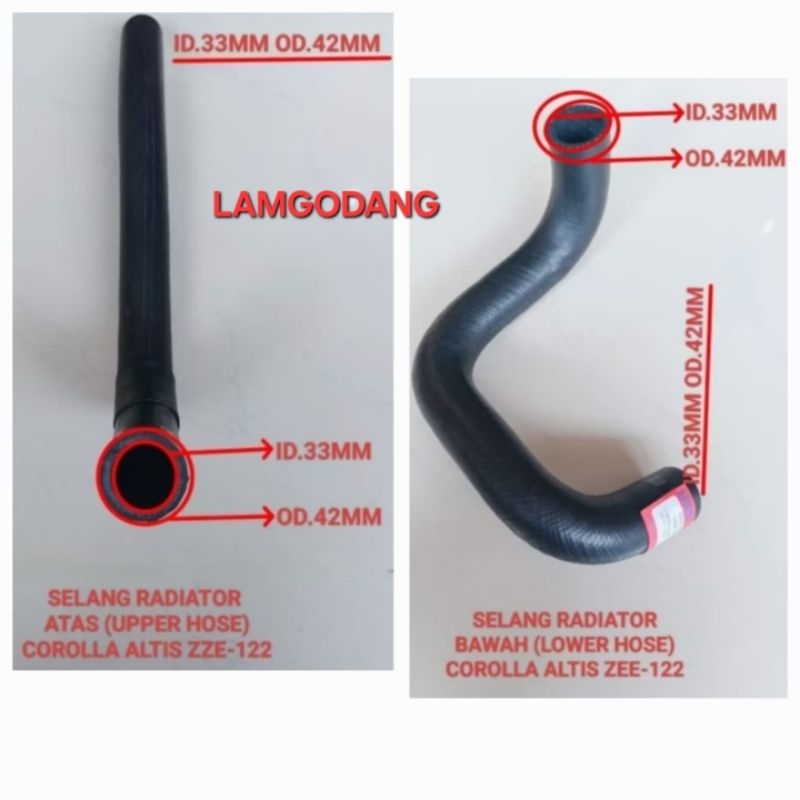 SELANG RADIATOR ATAS (upper hose)/BAWAH (lower hose) UNTUK MOBIL TOYOTA COROLLA ALTIS ZZE-122
