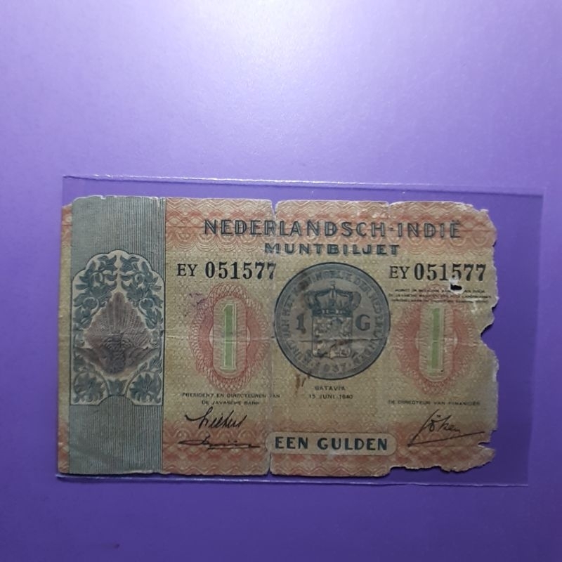 uang kuno 1 gulden muntbiljet tahun 1940