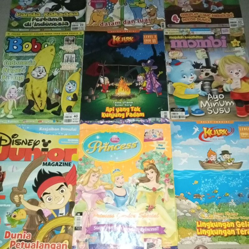 Majalah Bobo, Majalah Bobo Junior, Majalah Monbi, Majalah Kuark, Majalah XY Kids, Majalah Disney Dll