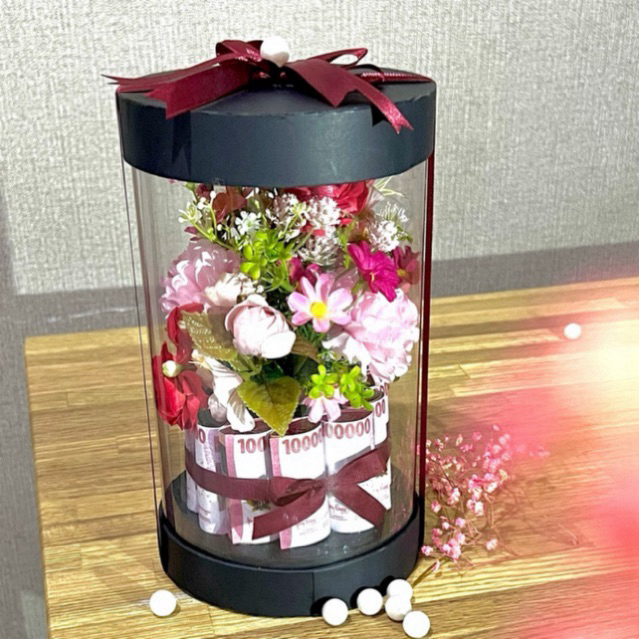 Buket Bunga Uang Mika Transparan Money Flower Box Anniversary Graduation Gift