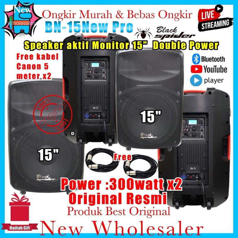 Speaker Aktif 15 inch Double power Black spider BN15New Pro Original resmi Sepasang