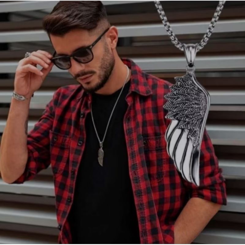 KALUNG TITANIUM PRIA DAN WANITA LIONTIN SAYAP TIDAK LUNTUR ANTI KARAT