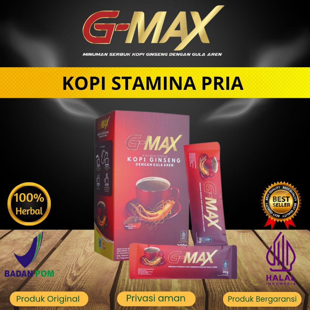 

G-MAX Kopi Ginseng dengan Gulai Aren Bikin Kuat Tahan Lama Semalaman 1 Box 10 Sachet Tanpa Efek Samping Original BPOM