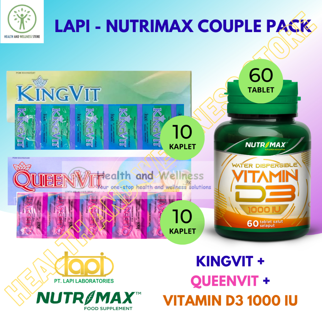 Nutrimax Vitamin D3 1000 IU 60 Tablet Kingvit Dan Queenvit Lapi Laboratories Couple Paket