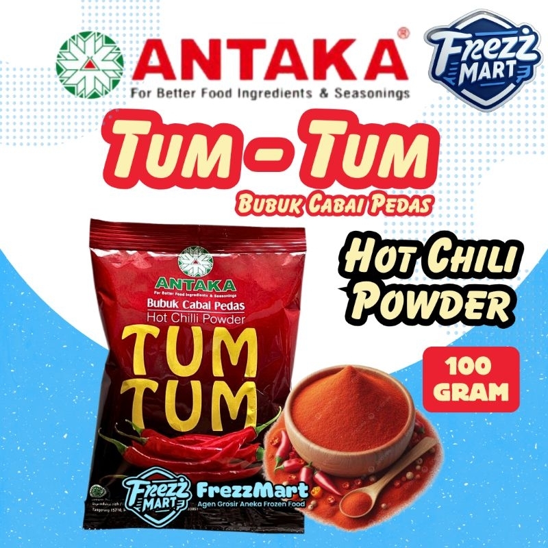 

Tum Tum Antaka Bumbu Cabai Pedas Tabur 100gr Antaka Bubuk Cabe Halus Serbaguna TumTum Hot Chilli Powder