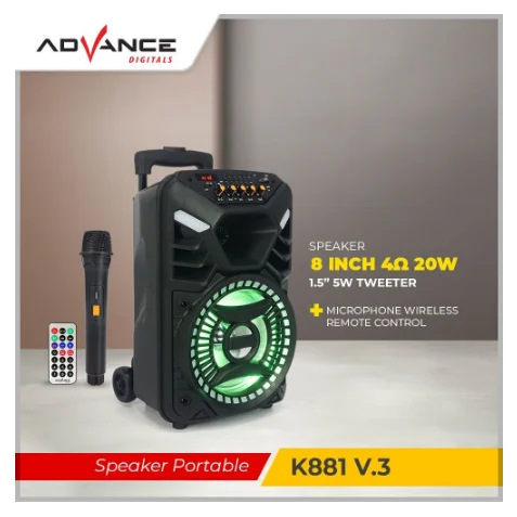 Speaker Bluetooth Portable 8 Inch Advance K881 - + 1x Wireless MIC