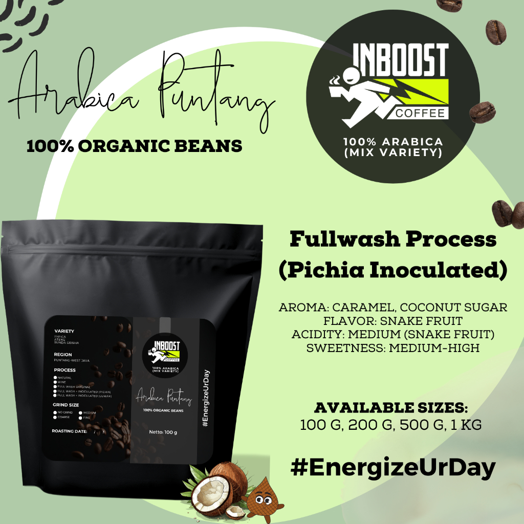 

INBOOST COFFEE Arabica Puntang Full Washed with Pichia Fermentation, Roasted Beans, 100 G
