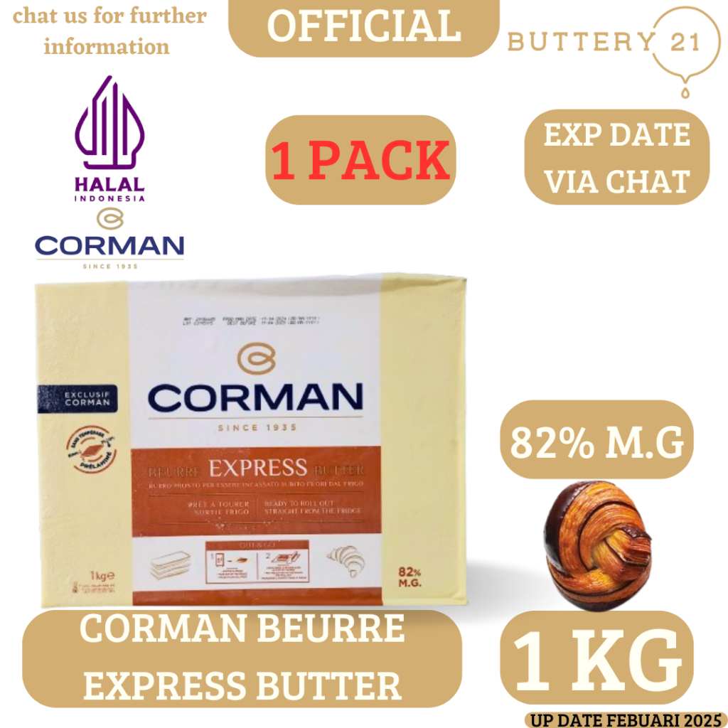 

CORMAN EXPRESS BUTTER SHEET 1 KG/CORMAN BEURRE ESPRESS BUTTERY 82% M.G