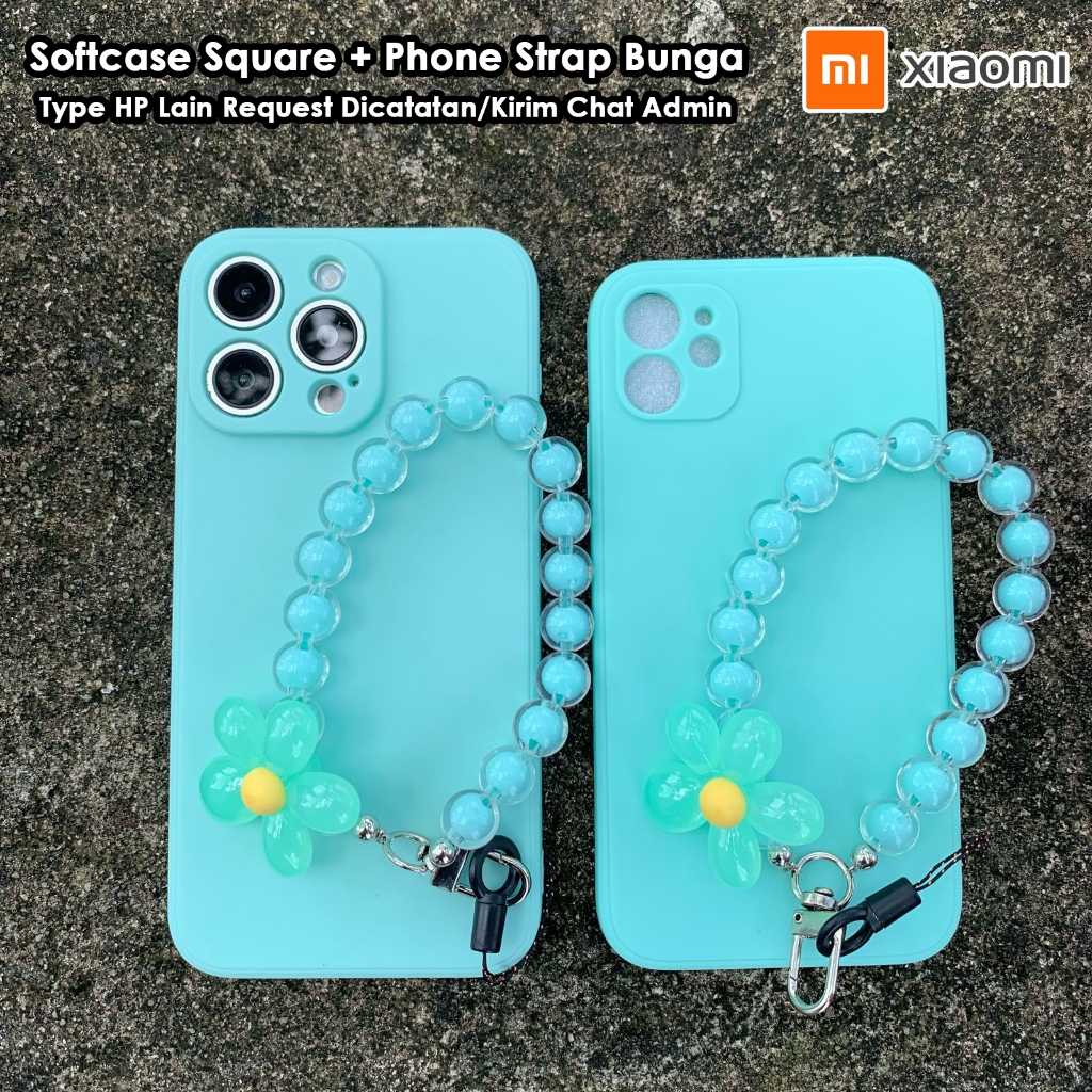 Softcase Square Polos + Tali Strap Bunga FOR XIAOMI REDMI 12C 12 REDMI 13C 12 NOTE 12 REDMI NOTE 9 R
