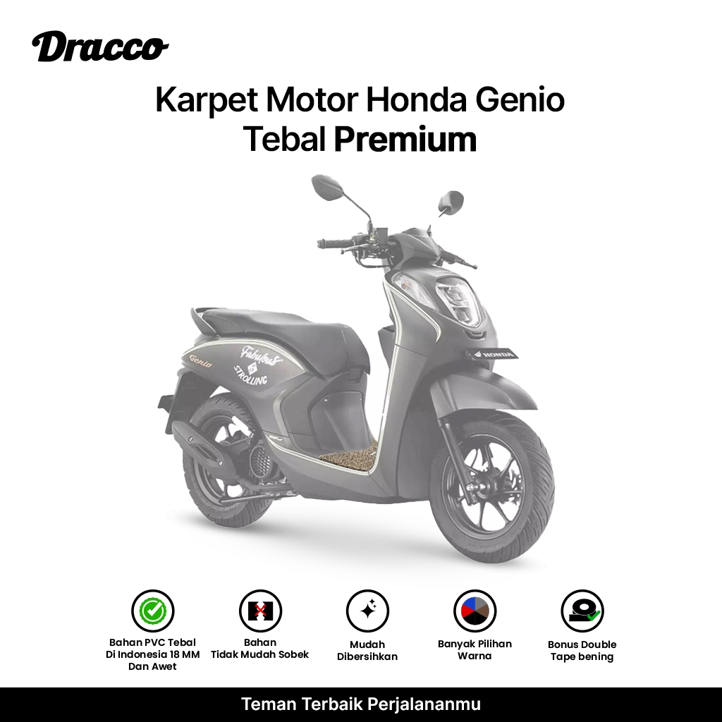 Karpet Motor Honda Genio premium DRACCO–Alas Kaki PVC Tebal 18mm, Tidak Sobek, Anti Slip Tahan Lama