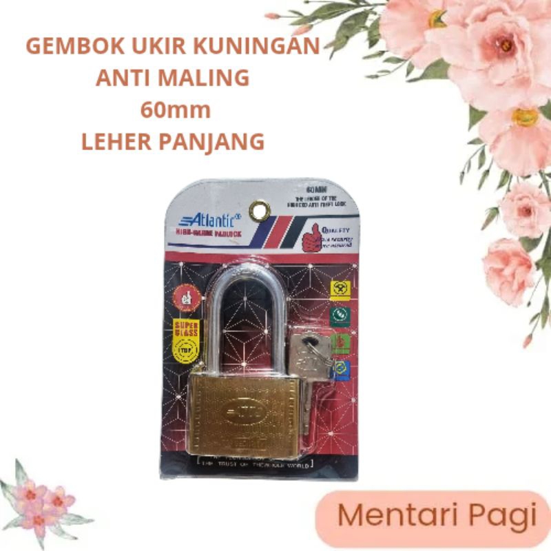 Gembok Anti Maling/Gembok Baja kuningan 60mm panjang