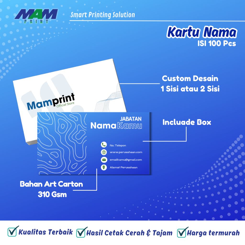 

Cetak Kartu Nama Custom Free Box / bussines card / 1 sisi / isi 100 pcs