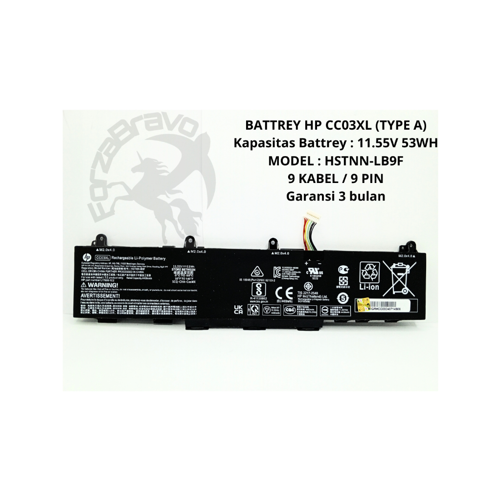 Battery Laptop for HP CC03XL Elitebook L77608-421 HSTNN-LB8Q HSTNN-UB8W (TYPE A) - Garansi 3 Bulan
