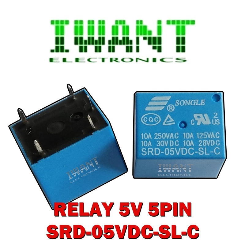 RELAY 5V 5P RELAY 5 VOLT 5 PIN SONGLE RELAY 10A 5VDC 5 KAKI RELAY SONGLE SRD-05VDC-SL-C