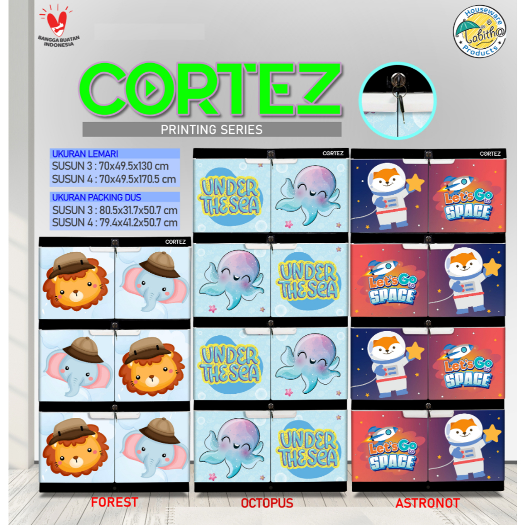 Tabitha [Instant] Lemari Pakaian Plastik Jumbo Printing Gambar Kartun Anak-anak - Cortez Series