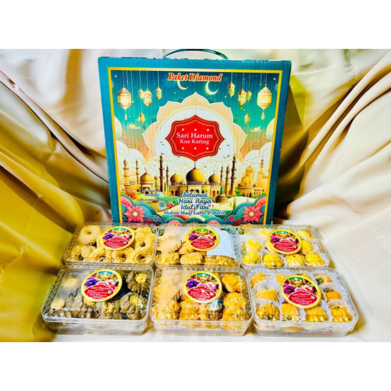 

Kue kering lebaran Sari Harum Diamond Isi 6 Toples Parsel Hampers Kue Kering Lebaran Idul Fitri