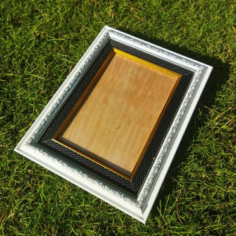Frame Doubel PREMIUM A4 21X29,5 Hitam Putih Silver Bahan Fiber Bingkai Foto Custom Pigura Foto Figur