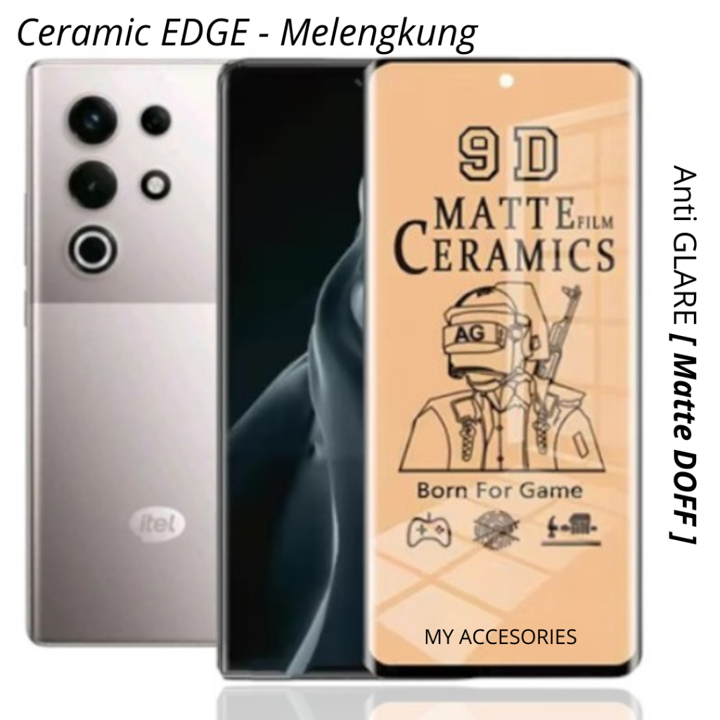 Tempered CERAMIC CURVE ( MELENGKUNG ) iTEL S25 ULTRA S23+ Plus + Antigores Hp Black GELAP Anti GLARE