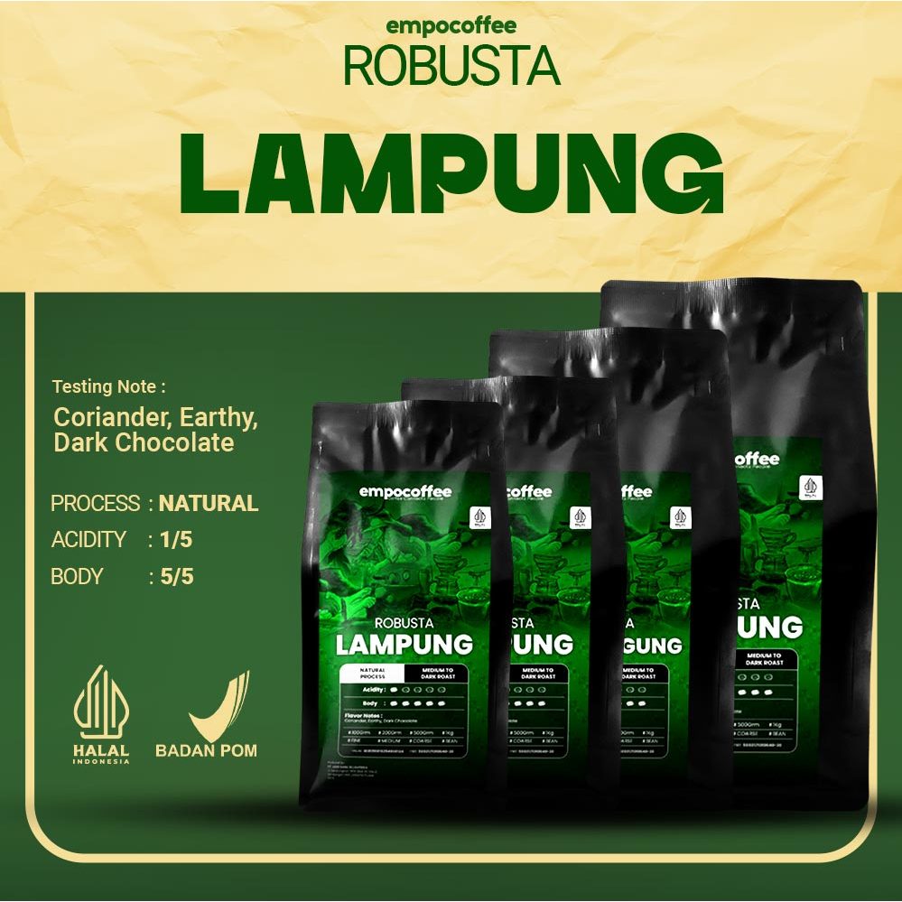 

Empo Coffee Biji Kopi Bubuk Robusta Lampung Sumatra Coffee Roast Beans Espresso Roasted Bean Coffe