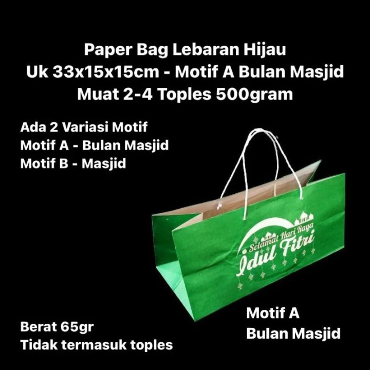 

3 Pcs Paperbag Bulan Masjid Edisi Lebaran Hijau Ukuran 33x15x15cm